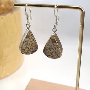 Natural Stone Teardrop Earrings in Silver, Unique Agate Jewelry, Handmade